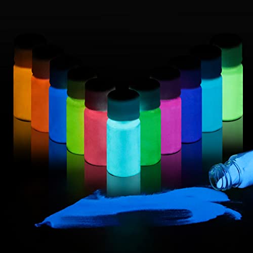 Glow in The Dark Powder 12 Colors Epoxy Resin Dye Luminous Pigment Powder Safe Long Lasting for Fine Art, DIY Nail Art, Epoxy Resin Colorant, DIY Crafts and Theme Party, 0.7oz Each - 12 colors - 0.7 Ounce (Pack of 12)