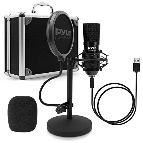 Pyle USB Microphone Podcast Recording Kit - Audio Cardioid Condenser Mic w/Desktop Stand and Pop Filter - for Gaming PS4, Streaming, Podcasting, Studio, YouTube, Works w/Windows Mac PC PDMIKT120 - 