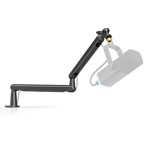 FIFINE Microphone Boom Arm, Low Profile Adjustable Stick Microphone Arm Stand with Desk Mount Clamp, Screw Adapter, Cable Management, for Podcast Streaming Gaming Studio-BM88 - Black