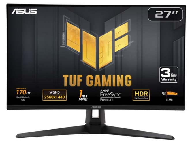 ASUS 27" 170Hz WQHD (2560 x 1440) Gaming Monitor 1ms Freesync Premium™– Overclock to Extreme Low Motion Blur™, Shadow Boost, HDR, DisplayWidget Lite TUF Gaming VG27AQA1A (above 144Hz)