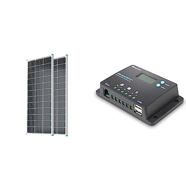 Renogy 2PCS Solar Panels 100 Watt 12 Volt, High-Efficiency Monocrystalline PV Module Power Charger, 2-Pack & 10 Amp 12V/24V PWM Negative Ground Solar Charge Controller Compact Design w/LCD Display