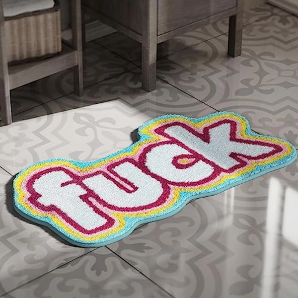 COMBLUE Funny Rug,Orange Swear Words Rugs Cute Absorbent Plush Rug Washable Non Slip Bath Mats for Cold Floors Funny Funky Cool Small Area Rug for Bedroom 34"x17"
