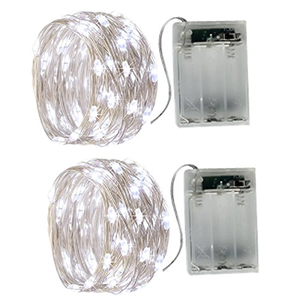 2 x 50LEDs Fairy Lights Battery Operated, Silver Wire 2 Mode 16.4Ft Chains String Lights for Bedroom Christmas Party Decoration (Cool White, 16.4)