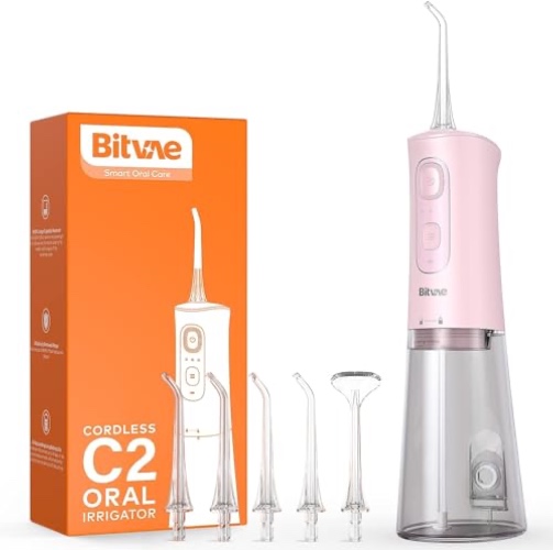 Bitvae Water Flosser Teeth Picks, Cordless Portable Oral Irrigator, Powerful and Rechargeable Water Flosser for Teeth, Brace Care, IPX7 Waterproof Water Dental Picks for Cleaning, Quartz Pink - Quartz Pink