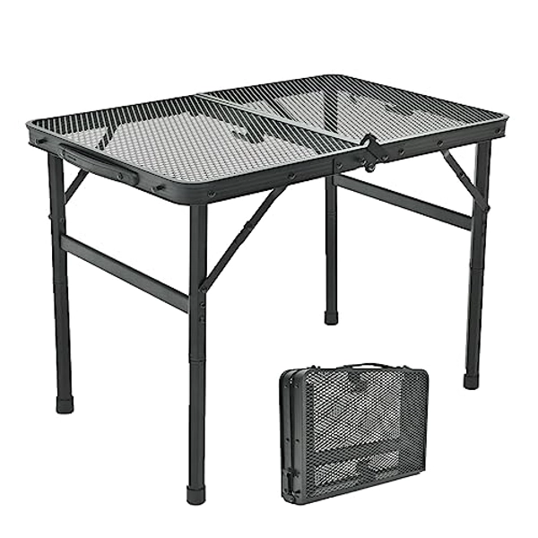 Goaylate Camping Table, 2 ft Folding Grill Table with Mesh Desktop, Anti-Slip Feet, Height Adjustable, Lightweight & Portable Aluminum Outdoor Table for Camping, Picnic, RV, BBQ (23.6"X16"X22.5")