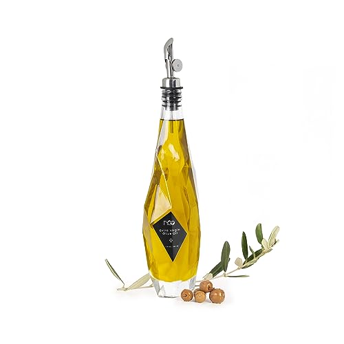 FYGO 350ml Diamond Lux Olive Oil Bottle Dispenser- Oil and Vinegar Dispenser Set- Oil Cruet- Oil Bottle for Cooking- Glass Olive Oil Dispenser Bottle for Kitchen (350ml - Set of 1, Black Stickers) - Black - 350ml - Set of 1