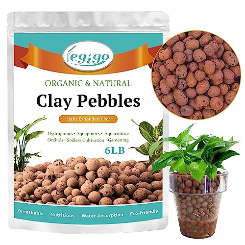 Legigo 6 LBS Organic Expanded Clay Pebbles, 4mm -16mm Light Expanded Clay Aggregate, Natural Clay Pebbles for Hydroponic & Aquaponics Growing, Orchid Potting Mix, Dutch Buckets, Drainage - 6LB