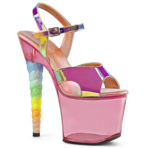 Pleaser 7" pink glitter unicorn heel platform sandals  | eBay