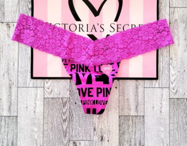 Victoria's Secret Pink vintage purple LOVE PINK logo cotton lace thong panties  | eBay