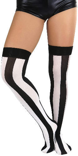 ToBeInStyle Women’s Wide Vertical Striped Thigh High Halloween Party Novelty Stockings - Black W/ White Wide Stripes
