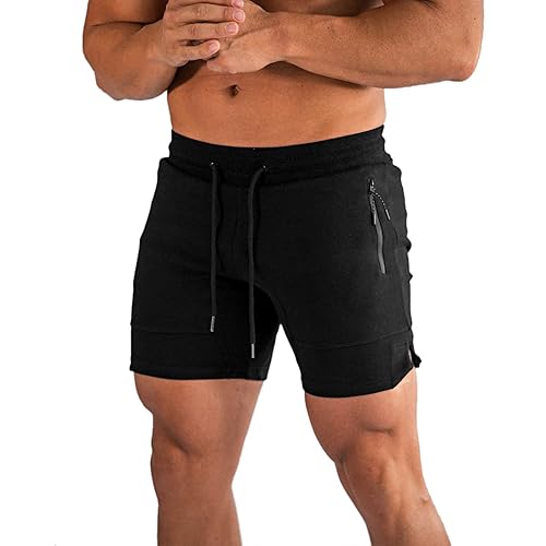 PIDOGYM Men's 5" Gym Workout Shorts,Fitted Jogging Short Pants for Bodybuilding Running Training with Zipper Pockets - White Small