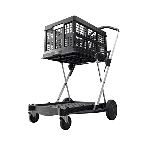 CLAX® The Original | Made in Germany | Multi use Functional Collapsible carts | Mobile Folding Trolley | Shopping cart with Storage Crate (Black) - Black