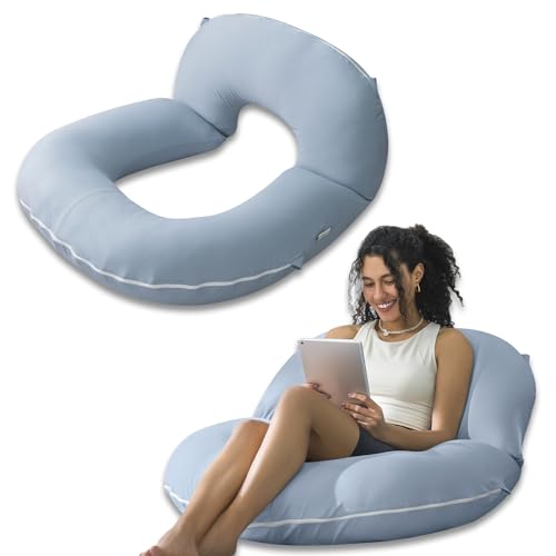 INSEN Reading Pillow, Back Pillow for Sitting in Bed for Reading, Nurse & Relax, Reading Pillow for Adults, Moms & Kids, Sit Up Pillow for Bed (Cooling Cotton-Blue, Basic) - Cooling Cotton-blue - Basic