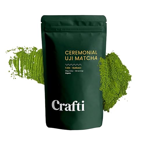 Crafti - Ceremonial Grade Organic Matcha Powder | 100 Servings (100g / 3.5oz) | Sugar-Free Kyoto Uji Matcha | Daily Matcha Green Tea for Calm Focus, Jitter-Free Energy and Barista-Grade Lattes - Ceremonial Daily - 3.5 oz / 100 grams