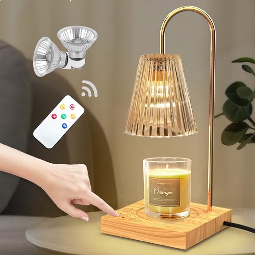 Candle Warmer Lamp, Remote Candle Lamp with Timer & Dimmer, Mothers Day Gifts, Wax Warmer for Scented Wax Compatible with Yankee Candle Large Jar, Touch Control Electric Candle Warmer with 2 Bulbs - Remote control style
