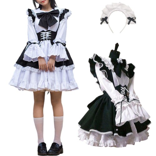 BTSEURY Anime hembiträde outfit cosplay, franska hembiträde kläder för kvinnor, hembiträde cosplay kostym för män kvinnor