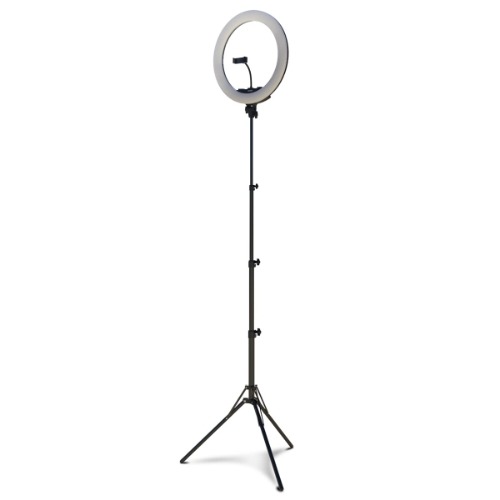 OZONE Gaming Spot X46 Ring Light -OZSPOTX46- LED Ring Light Kit med teleskopstativ, 46 cm, 50W, 3 ljuslägen, Färgtemperatur 6500K, Fjärrkontroll, Höjd 2m, Resväska, USB, Svart