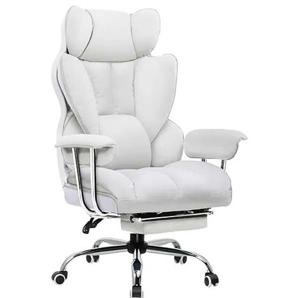 GTPLAYER Gaming Stuhl, Gamer Stuhl, Ergonomischer Bürostuhl mit Fußstütze, Stoffoberfläche, Federsitzkissen, Gaming Chair Gepolstert, Gaming Sessel 150kg Belastbarkeit weiß - Weiß - Kunstleder