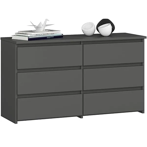 AKORD | Kommode CL-100 mit 6 Schubladen | Komodenschrank | Funktional | Für Wohnzimmer | Für Schlafzimmer | Langlebig | Rollenführung | ABS-Kante 35x100x57cm | Graphitgrau + Graphitgrau Front - Graphitgrau + Graphitgrau Front