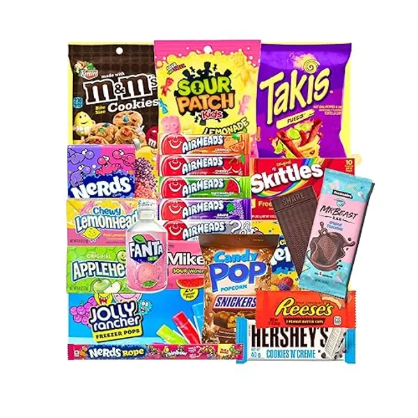 Mega Amerikanische Süßigkeiten Snackbox | 25 Teile Ideal als Geschenk | USA Import | Box voller Trendprodukte | Geschenk für Geburtstage und jeden Anlass | Geschenkbox