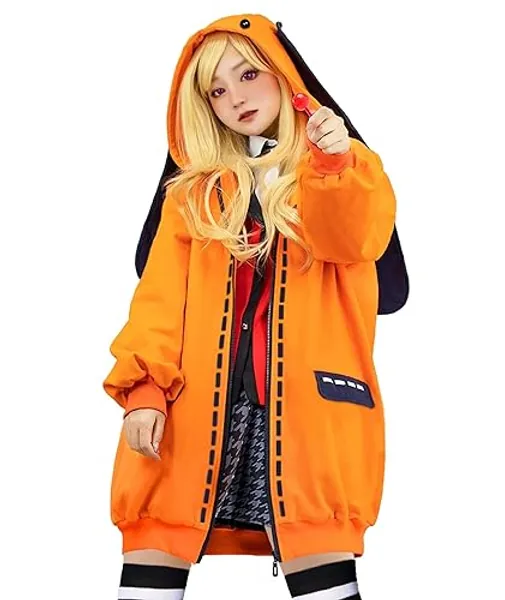 Loiahoer Anime Runa Kostüm Hoodie Kapuzenpullover,Hasen Hoodie Jacke Orange,Niedliche Hasenohren Halloween Karneval Cosplay Kostüm Kapuze für Damen und Mädchen - Orange - L