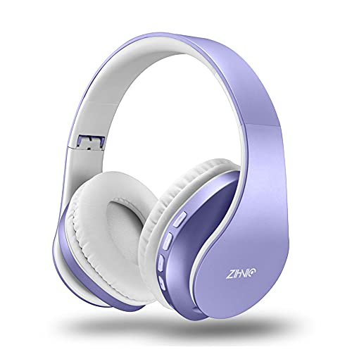 ZIHNIC Bluetooth Headphones Over-Ear, Foldable Wireless and Wired Stereo Headset Micro SD/TF, FM for Cell Phone,PC,Soft Earmuffs &Light Weight for Prolonged Wearing (Purple) - Purple