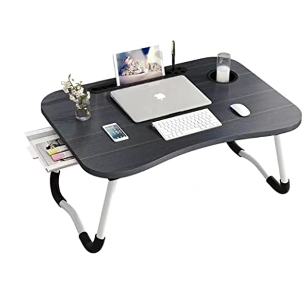 Portable Lap Desk for Laptop, Laptop Bed Table with Storage Drawer, Foldable Laptop Stand for Bed Couch, Laptop Bed Desk Tray for Writng Working, Black