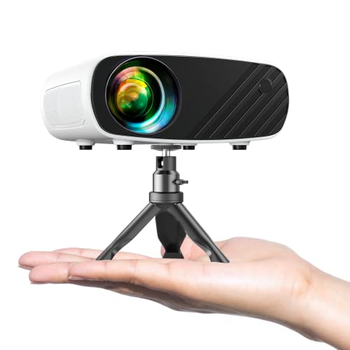 Mini Projector, ELEPHAS Projector with Tripod and Carry Bag 2023 Upgraded 1080P HD projecteur for iPhone, 10000L Portable Projector Compatible with Android/iOS/Windows/TV Stick/HDMI/USB - WhiteBlack