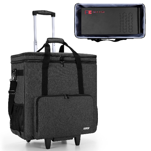 CURMIO Rolling Desktop Computer Carrying Case with Wheels, Double Layers Computer Tower Travel Bag with Detachable Dolly for PC Chassis, Keyboard and Mouse, Black (Bag Only, Patent Pending) - Black