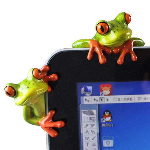 2 Pcs Funny Resin Frogs Decor, 3D Creative Craft Animal Frog Figurine Adorable Office Desk Toy Frog Gift Great for Computer Monitor Desk Decoration - 