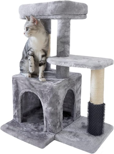 Pesofer Cat Tree, Small Cat Condo with Sisal Scratching Post and Massage Post Light Gray - Light Gray