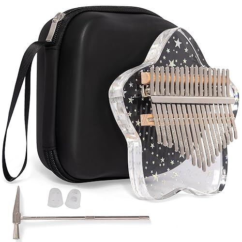LUCKIPLUS Cute Kalimba Thumb Piano 17 Keys-Star Crystal Acrylic Finger Piano-Portable Mbira Musical Instruments Cute Christmas Gift with Tune Hammer and Study Instruction for Adults Beginners - Star