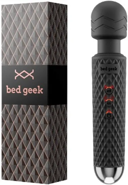 Masajeador con Característica de Memoria de bed geek Masaje Eléctrico de Mano Inalámbrico Varita de Silicona Suave 20 Patrones 8 Velocidades (Negro Pack)