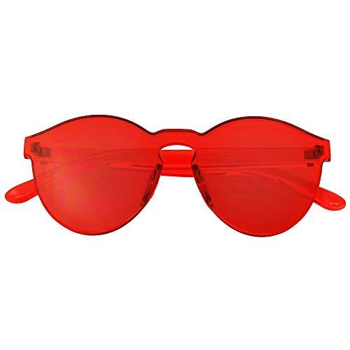 Mono Block Rimless PC Color Tone Lens Sunglasses Eyewear Glasses - Red