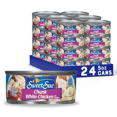 Sweet Sue Chunk White Chicken in Water, 5 oz Can (Pack of 24) - 11g Protein per Serving - Gluten Free, Keto Friendly - Great for Snack, Lunch or Dinner Recipes - White Chicken - 5 Ounce (Pack of 24)