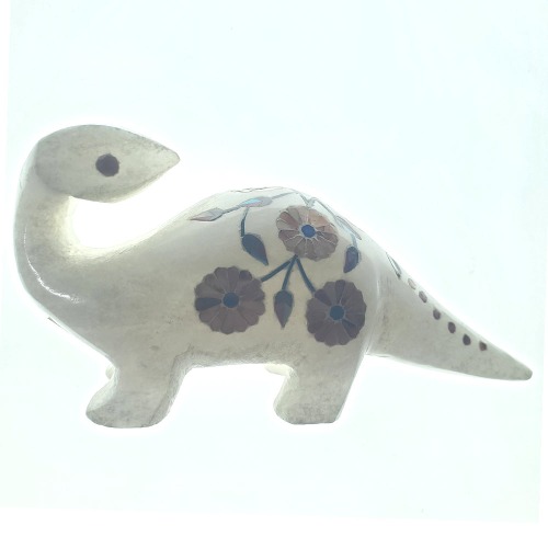 Hard Carved Vintage Animal Figurine Collectible White Marble Floral Inlay Stone Design Statue for Home Office - Dinosaur