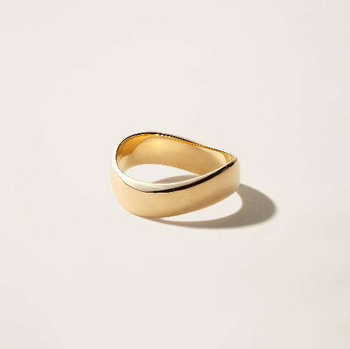 14k Solid Gold Curved Ring - Yellow Gold / 5.5