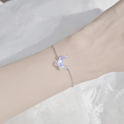 Serene Crescent Moon Pendant Silver Necklace Bracelet | Bracelet / Option 2