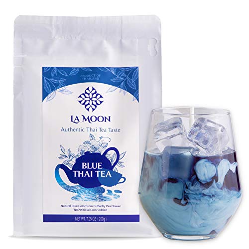 LA MOON TEA Blue Thai Tea Mix - Traditional Loose Leaf from Butterfly Pea Flower and Assam Black for Home-made Iced Tea, Boba & Latte No Food Dye, 7.05 Oz.