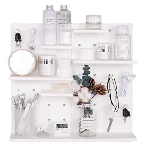 HGYZE Plastic Pegboard Wall Organizer, White, 22 x 22 x 1.5 in, Includes 4 Wall Shelves, 8 Hanging Boards, 24 Hooks - White