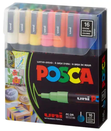 Uni Posca PC-3M 16 Color Fine Tip Paint Marker Set