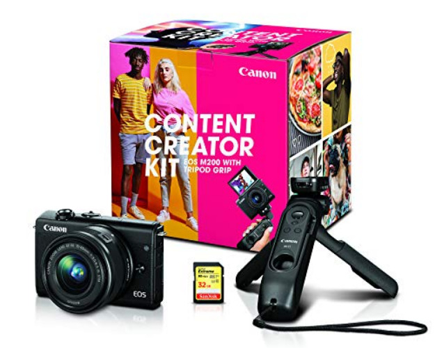 Canon EOS M200 Mirrorless Digital Vlogging Camera, Content Creator Kit, with Tripod, Memory Card, and Detachable Wireless Remote - Video Content Kit - Video Content Kit Lens - w/ Content Creator Kit, Tripod, Memory Card, Wireless Remote