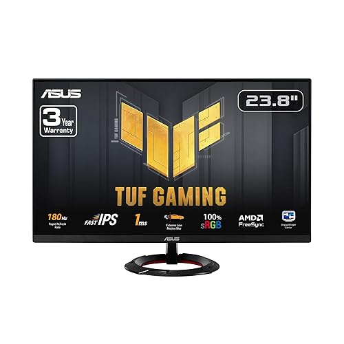 ASUS TUF Gaming 23.8” 1080P Monitor (VG249Q3R) – Full HD, 180Hz, 1ms, Fast IPS, Extreme Low Motion Blur, FreeSync, Variable Overdrive, Shadow Boost, Eye Care, 100% sRGB, 3 yr Warranty - 23.8" Fast IPS FHD 180Hz FreeSync