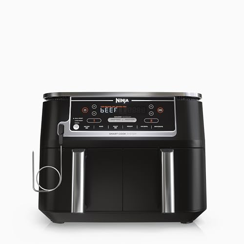 Ninja DZ550 Foodi 10 Quart 6-in-1 DualZone Smart XL Air Fryer with 2 Independent Baskets, Thermometer for Perfect Doneness, Match Cook & Smart Finish to Roast, Dehydrate & More, Grey - Grey - 10-QT With Thermometer
