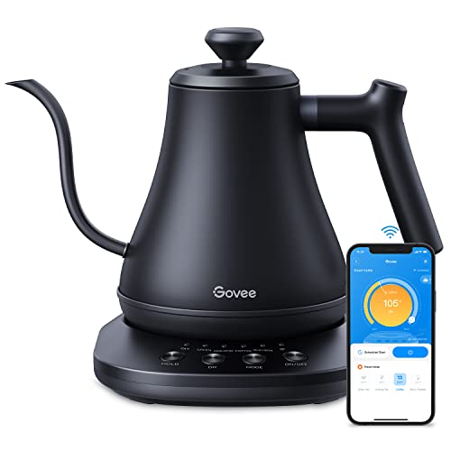 Govee Smart Electric Kettle, WiFi Variable Temperature Gooseneck, Pour Over Coffee & Tea Kettle, Alexa Control, 1200W Quick Heating, Auto Shut Off, 100% Stainless Steel, 0.8L, Matte Black