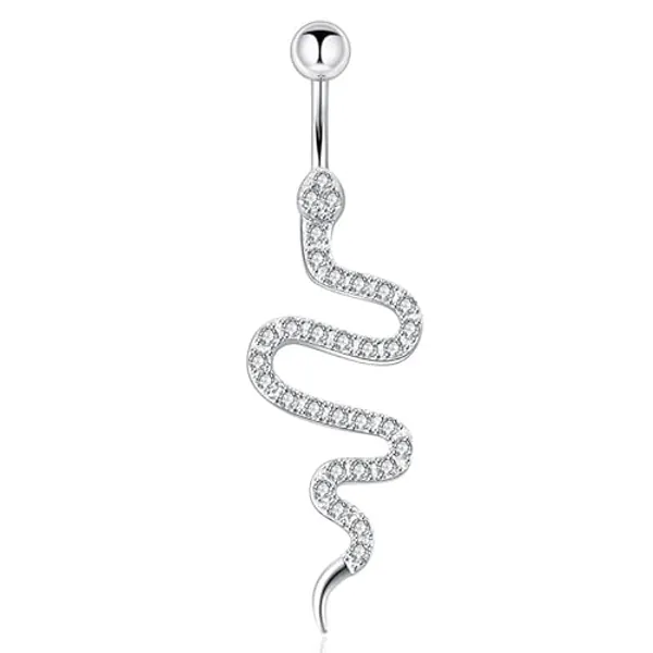 BSLVWG Belly Button Ring for Women Surgical Stainless Steel Dangle Belly Button Rings Sparkling Zircon Piercing Dangling Snake Navel Ring Piercing Jewelry for Women