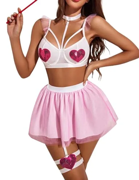 Avidlove Lingerie for Women Underwire Bra and TUTU Skirt Garter Lingerie Set Embroidery Costumes with Mini Skirt Outfits