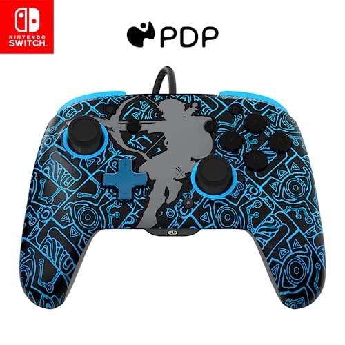 PDP REMATCH Enhanced Wired Power Nintendo Switch Pro Controller, Officially Licensed Switch Lite/OLED Compatible Gamepad, Customizable Programmable Buttons, Zelda BOTW Sheikah Shoot Glow in the Dark - Wired - Sheikah Shoot