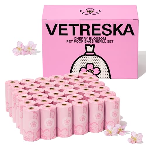 VETRESKA Cherry Blossom Scented Dog Poop Bags, Leak Proof, Extra Thick and Large Dog Waste Bags, Poop Bags for Dogs Walking and Cat Litter, 36 Refill Rolls, 540 Bags, Pink - 540 Bags