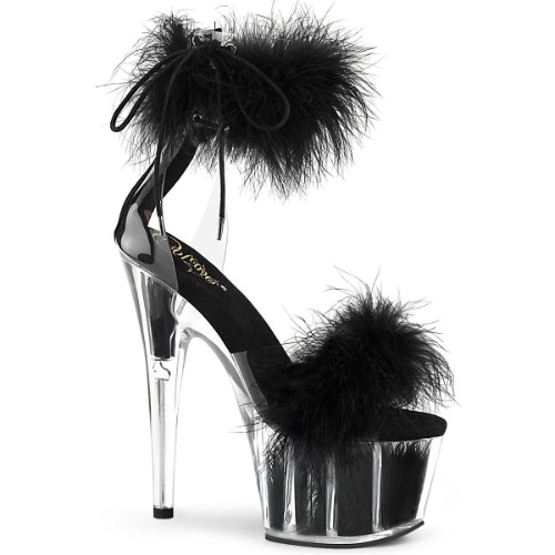 Pleaser Adore-724F | Clear-Black Fur/Black Fur / 5 - SIZE 8.5
